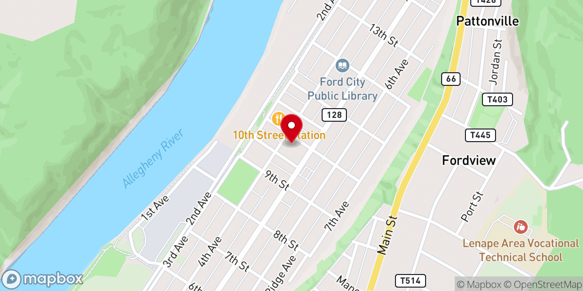 Map showing location of First Church of Ford City