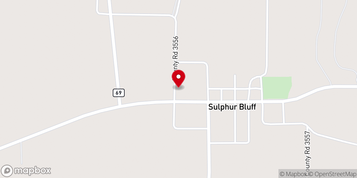 Map showing location of Sulphur Bluff Assembly of God