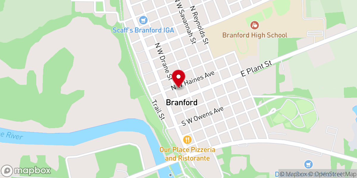 Map showing location of Branford Presbyterian Church