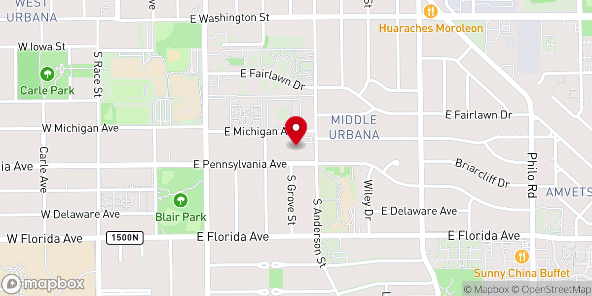 Map showing location of River of Life Church Champaign-Urbana