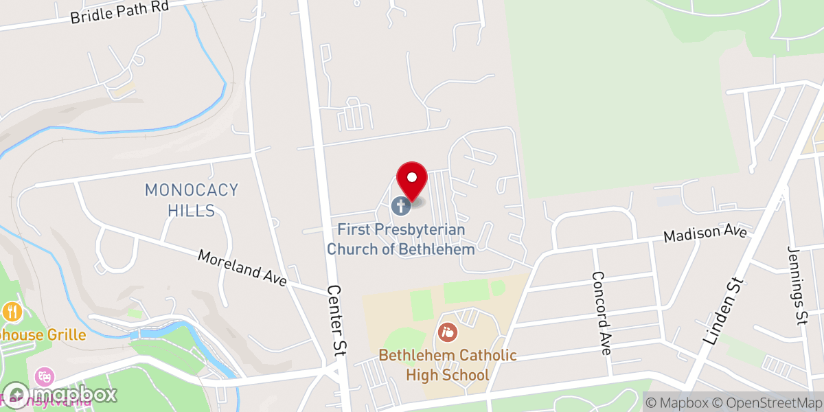 Map showing location of First Presbyterian Church of Bethlehem