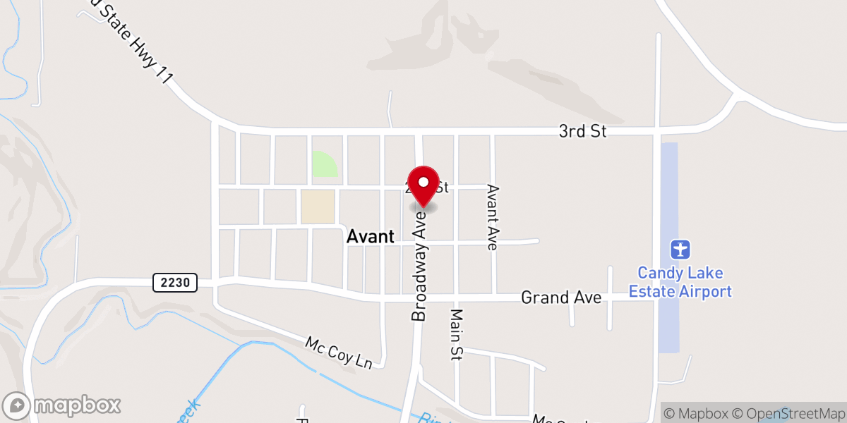 Map showing location of Avant Baptist Church