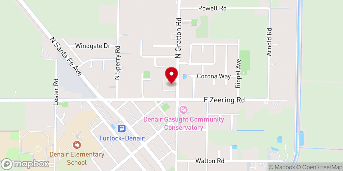 Map showing location of Denair Friends Church