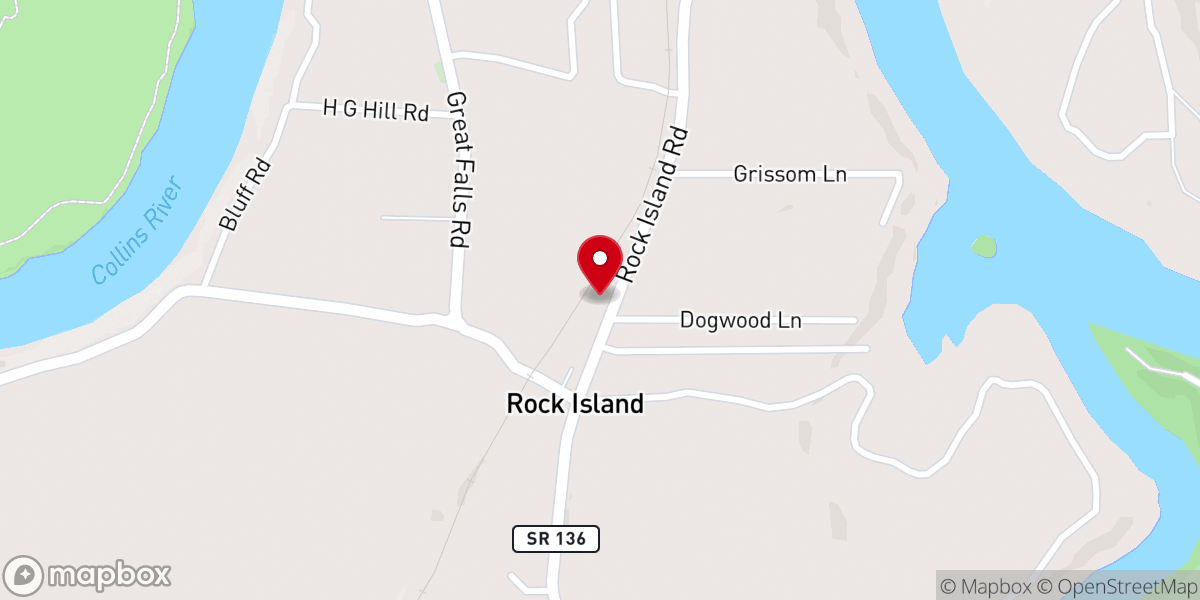 Map showing location of Three Rivers Baptist Church
