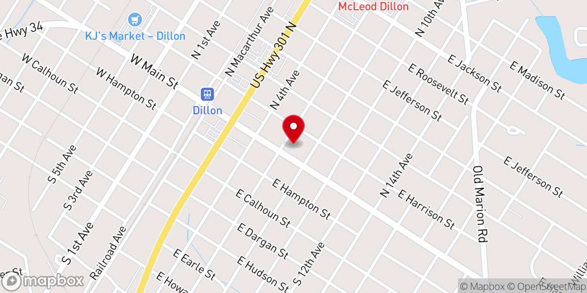 Map showing location of Main Street Methodist Church of Dillon
