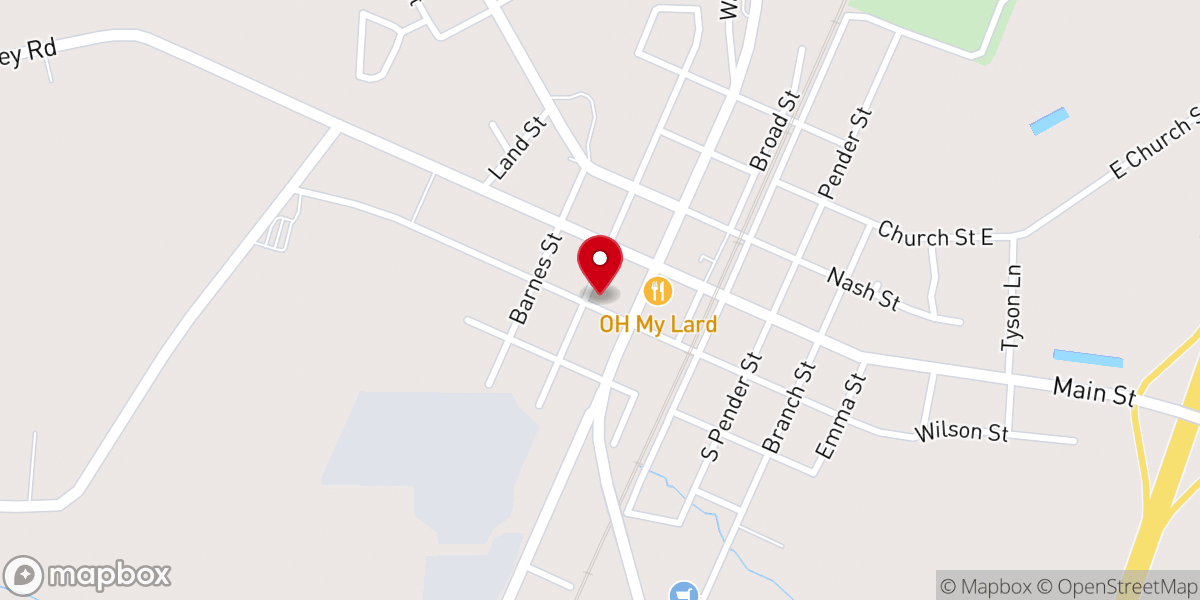 Map showing location of Elm City Baptist Church