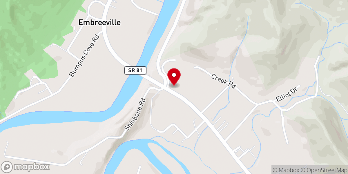 Map showing location of Embreeville Baptist Church
