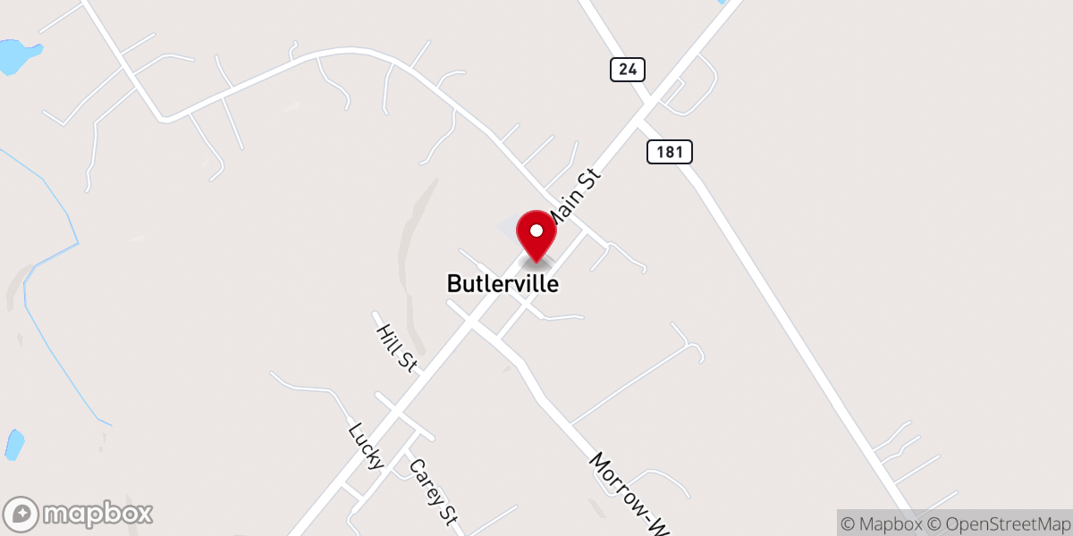 Map showing location of Butlerville United Methodist