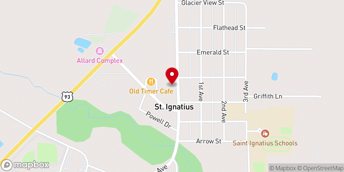 Map showing location of The First Christian Church of Saint Ignatius, Montana