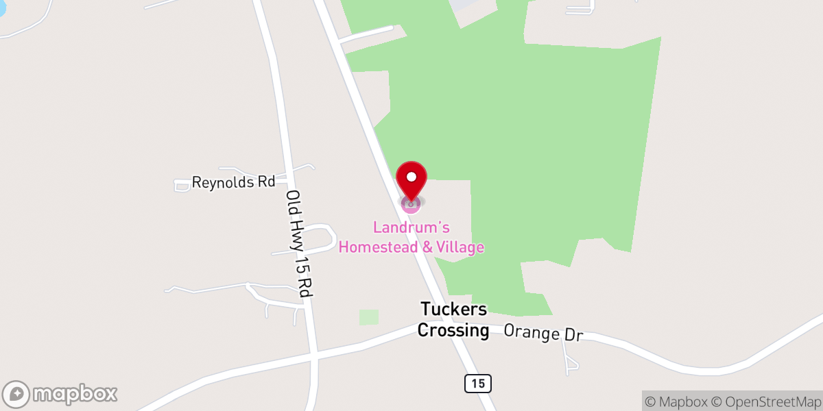 Map showing location of Landrum's Homestead & Village