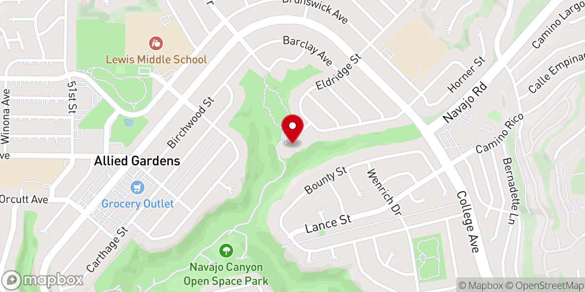 Map showing location of Prince of Peace Lutheran Church, San Diego