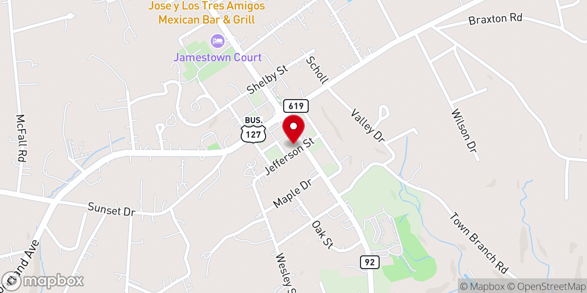 Map showing location of Jamestown Christian Church