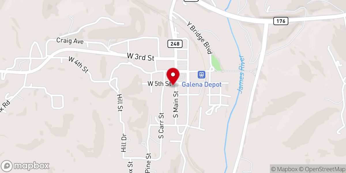 Map showing location of Galena First Baptist Church