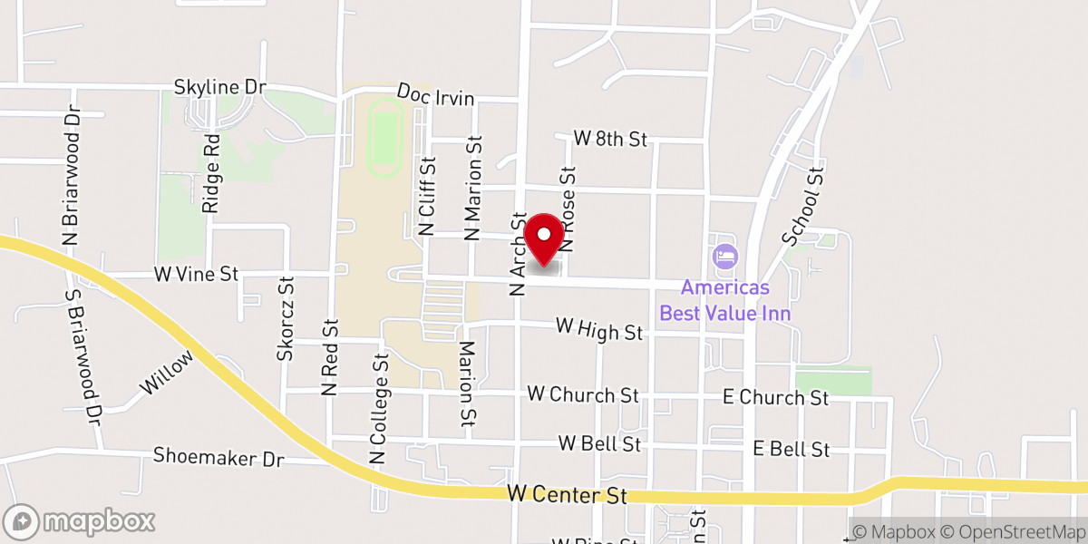 Map showing location of Sheridan First Assembly