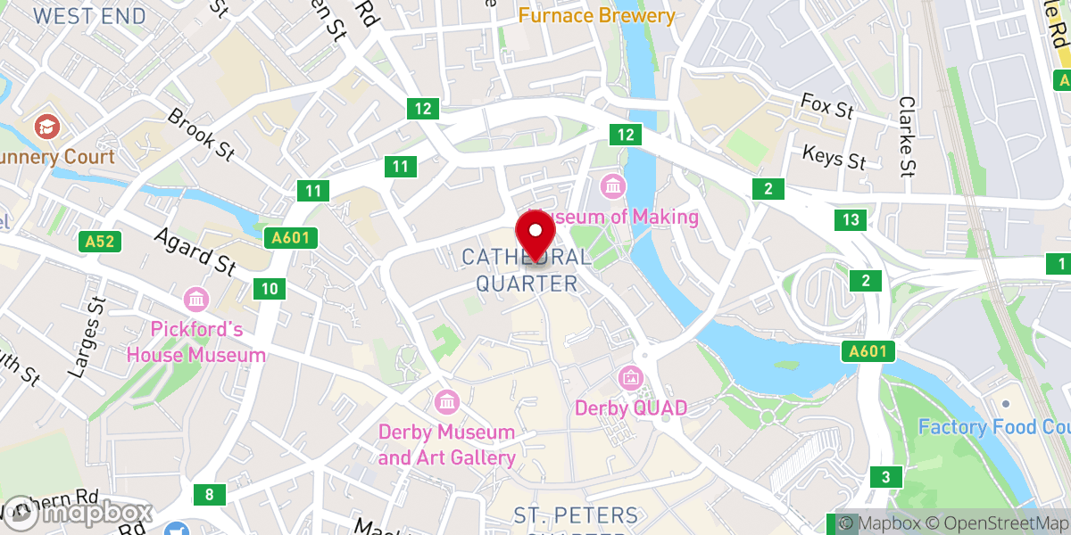 Map showing location of Derby Cathedral