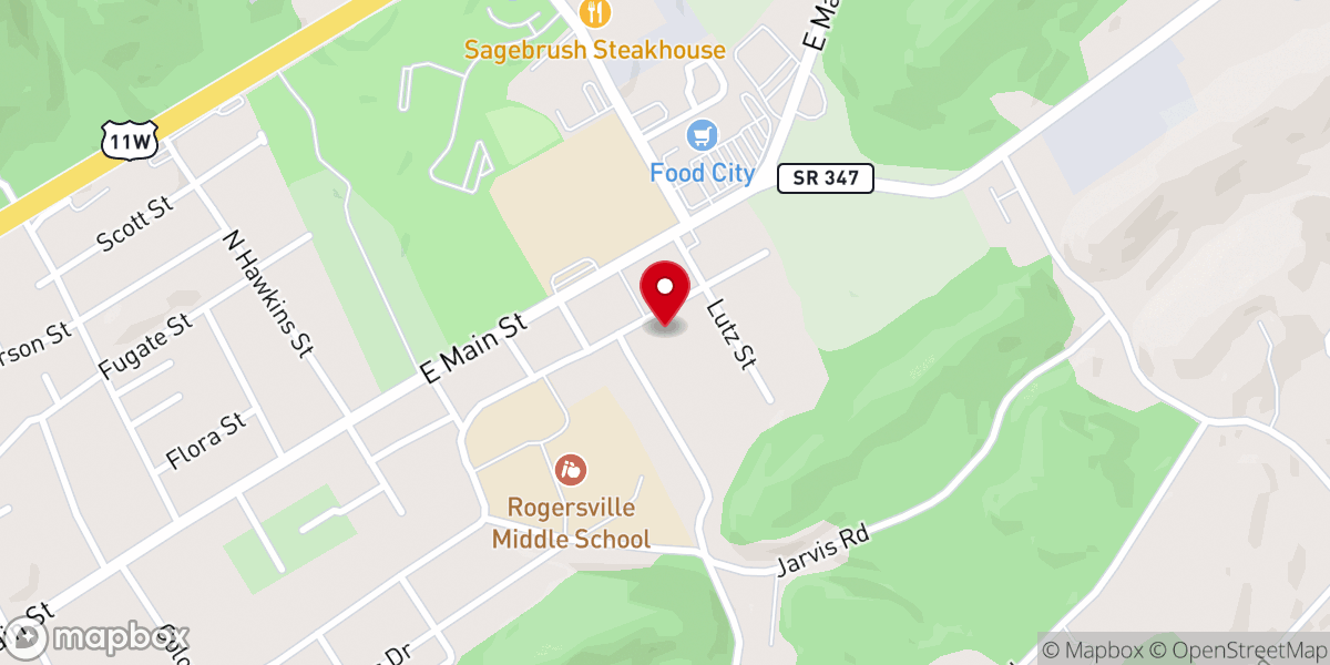 Map showing location of East Rogersville Baptist Church