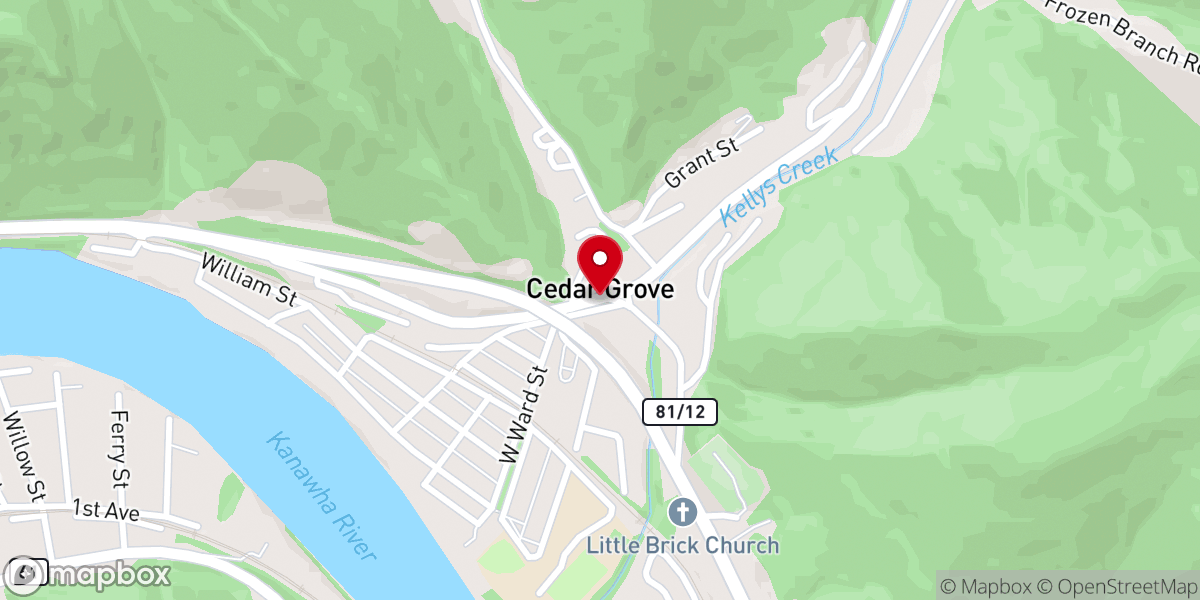 Map showing location of Cedar Grove