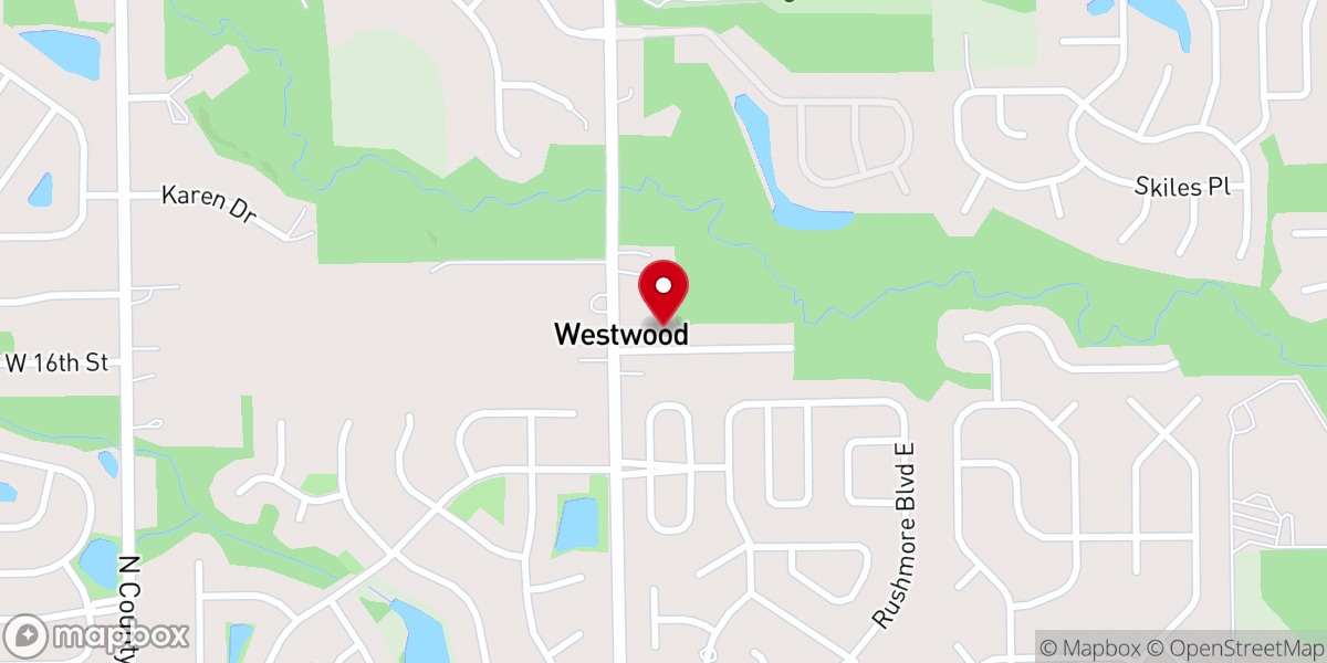 Map showing location of Westwood Baptist Church