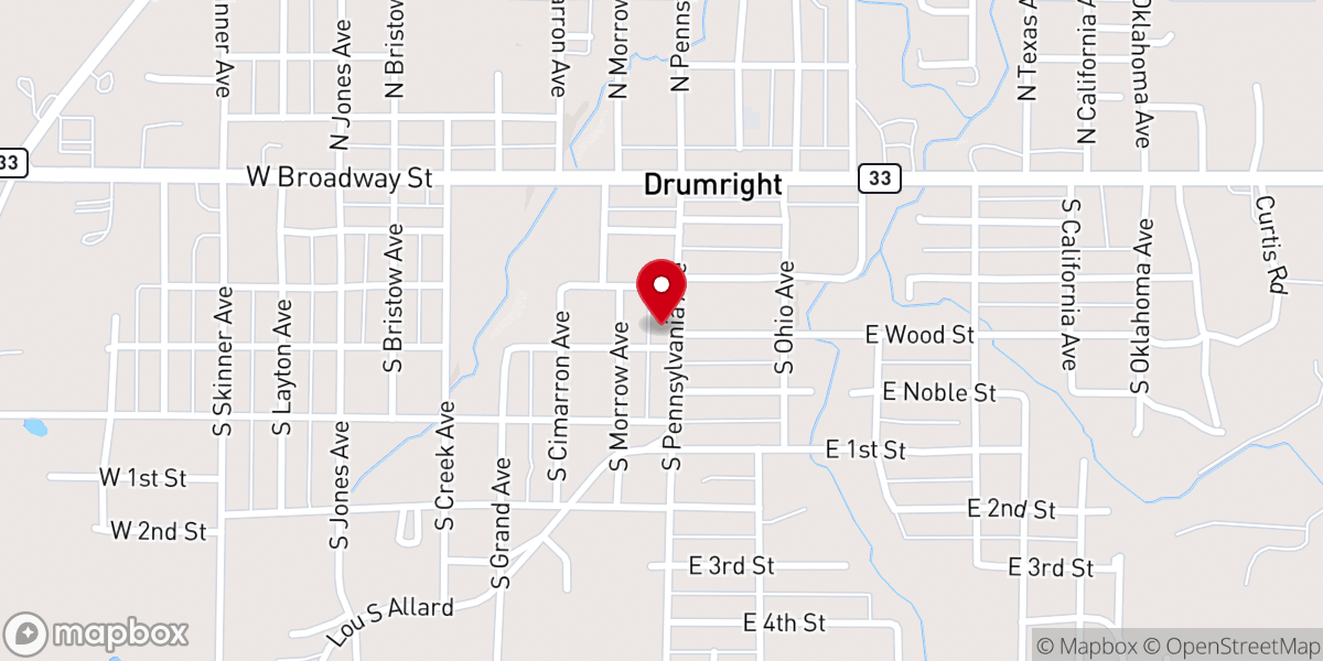 Map showing location of Drumright Church of the Nazarene