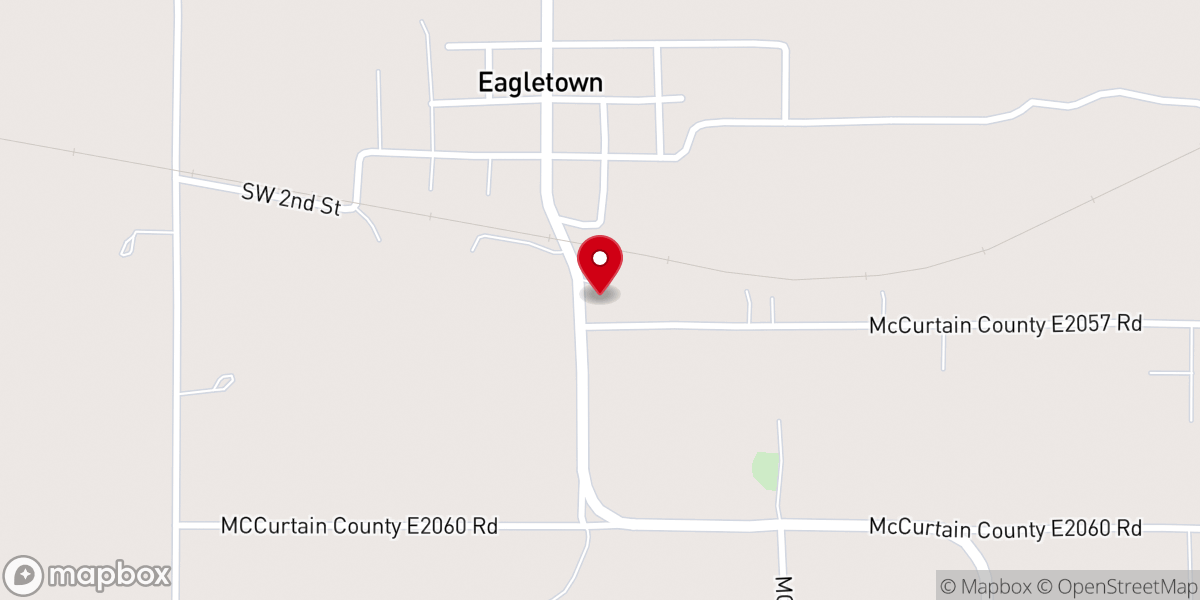 Map showing location of Eagletown Assembly of God
