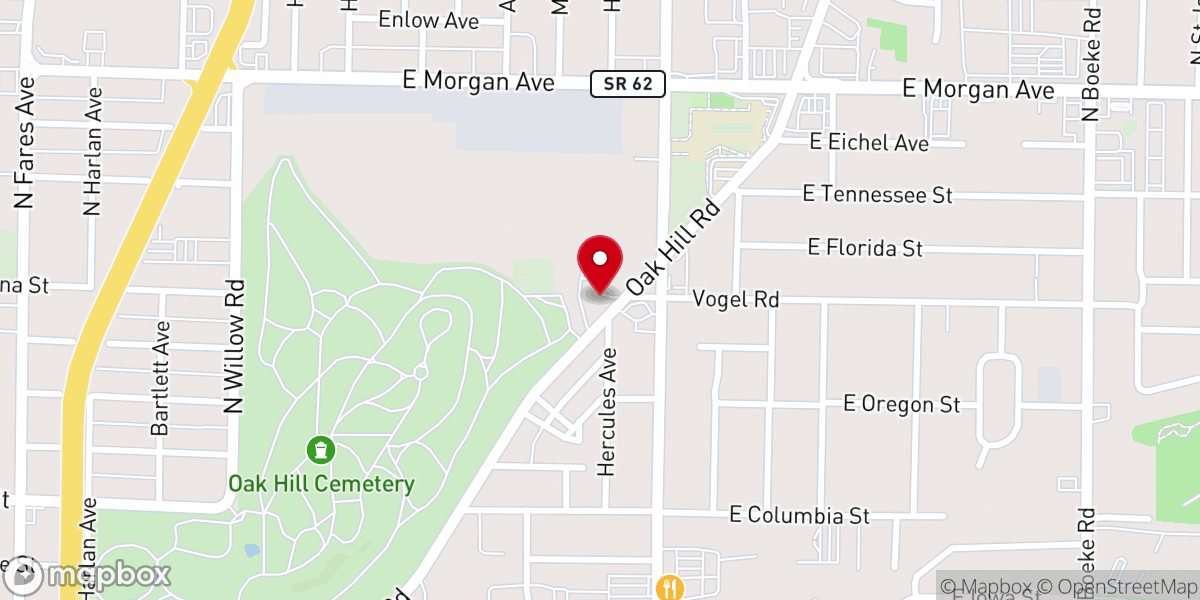 Map showing location of Oak Hill Bible Fellowship