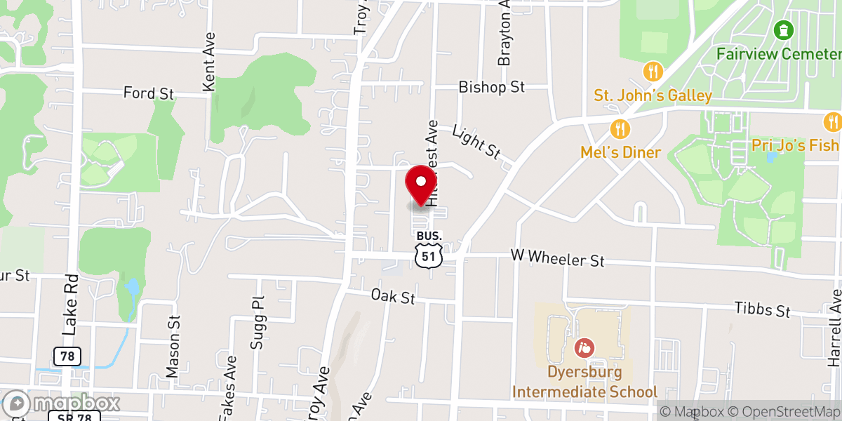 Map showing location of Hillcrest Baptist Church