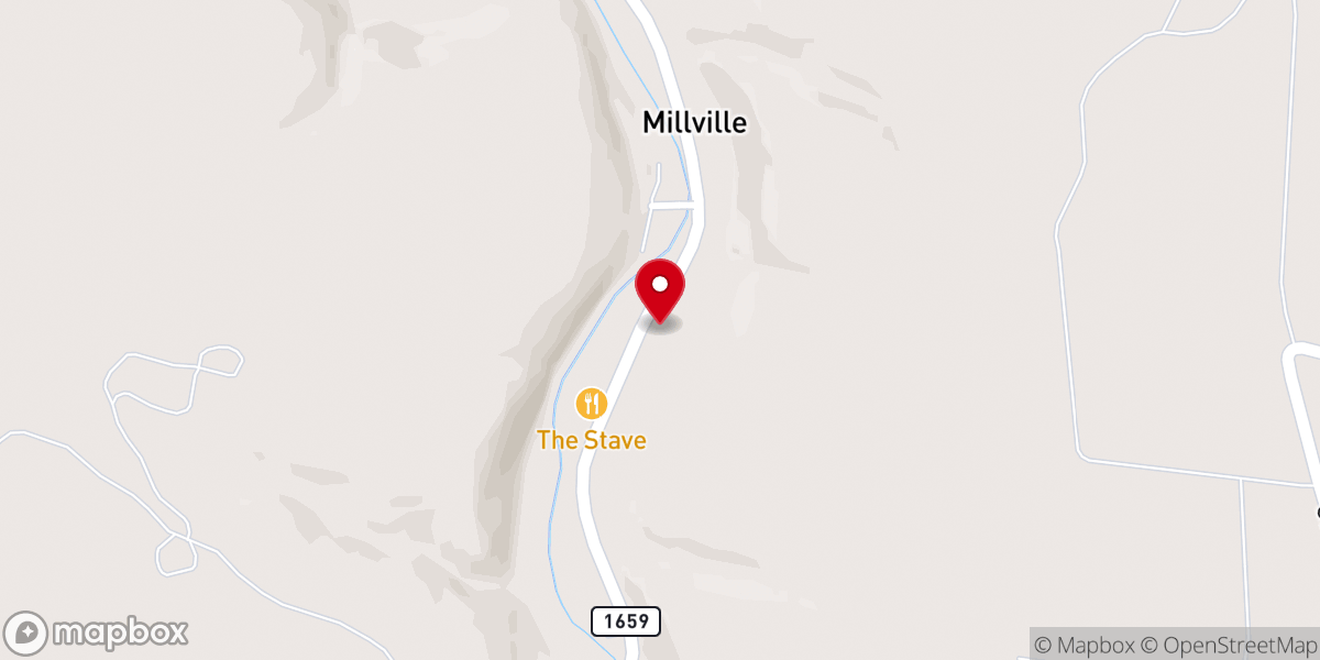 Map showing location of Millville Baptist Church