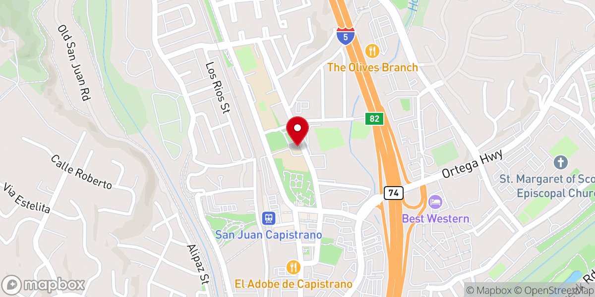 Map showing location of Mission Basilica - Father Serra's Food Pantry - Food Distribution Center