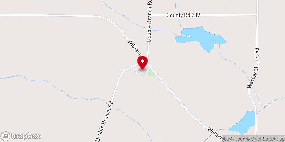 Map showing location of Double Branch Free Will Baptist Church
