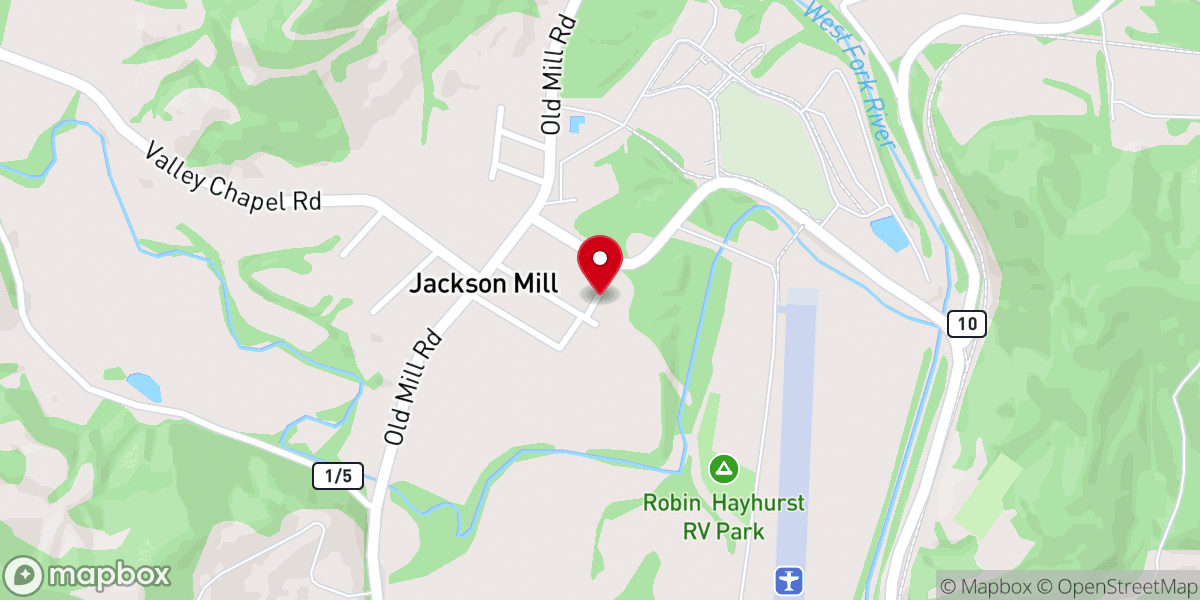 Map showing location of Jacksons Mill Baptist Church