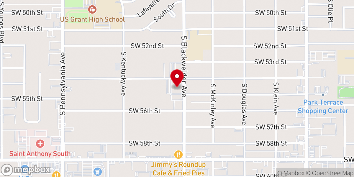 Map showing location of Southwest Baptist Church