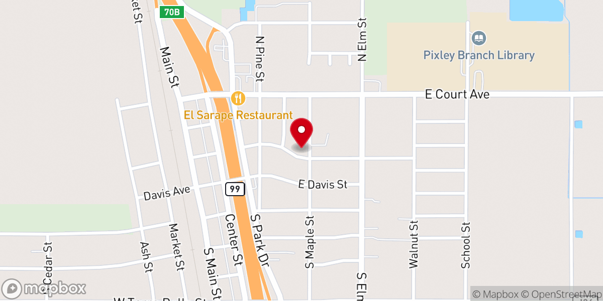 Map showing location of Pixley Missionary Baptist Church