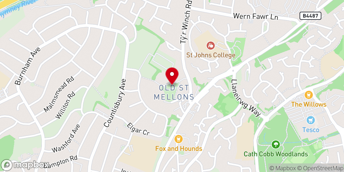 Map showing location of St Mellons Parish Church