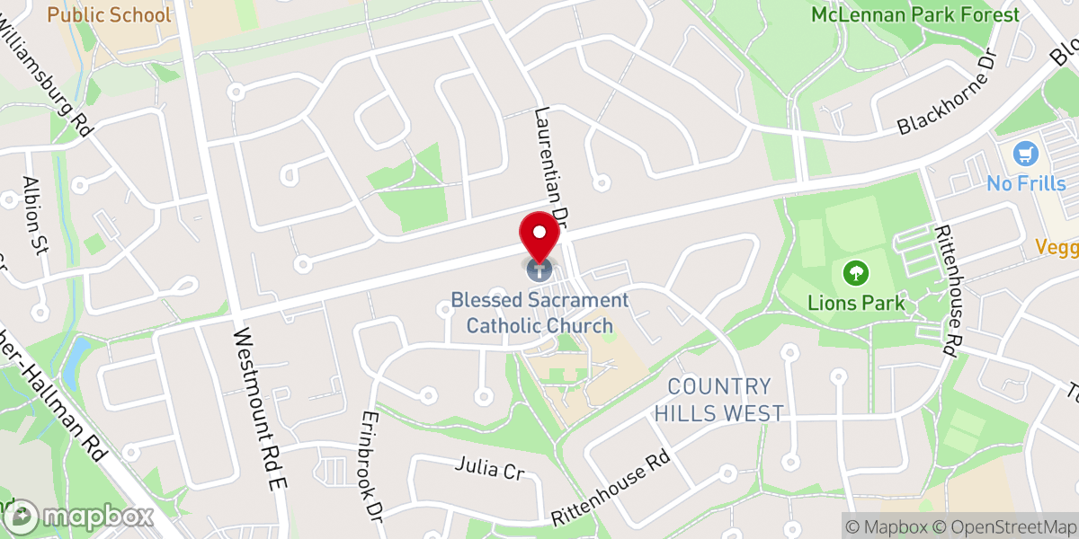 Map showing location of Blessed Sacrament Roman Catholic Church