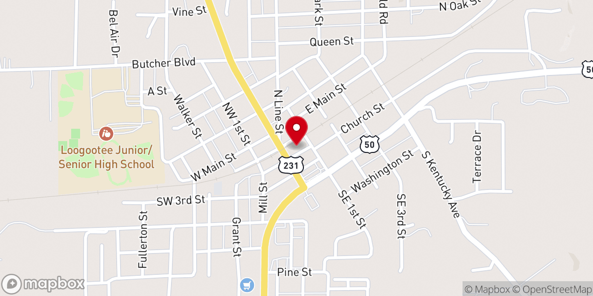 Map showing location of Loogootee Railroad Park