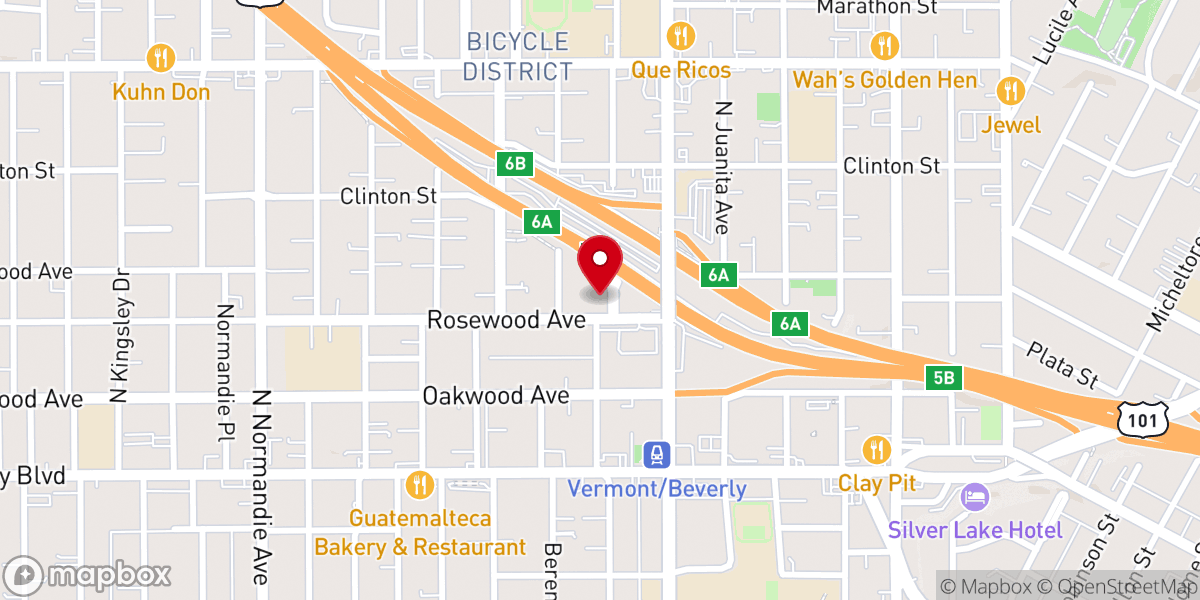 Map showing location of Rosewood United Methodist Church, Los Angeles CA