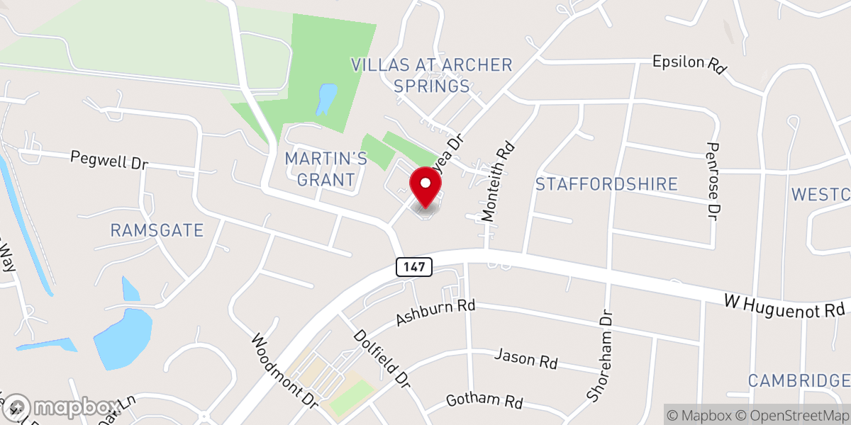 Map showing location of Huguenot United Methodist Church
