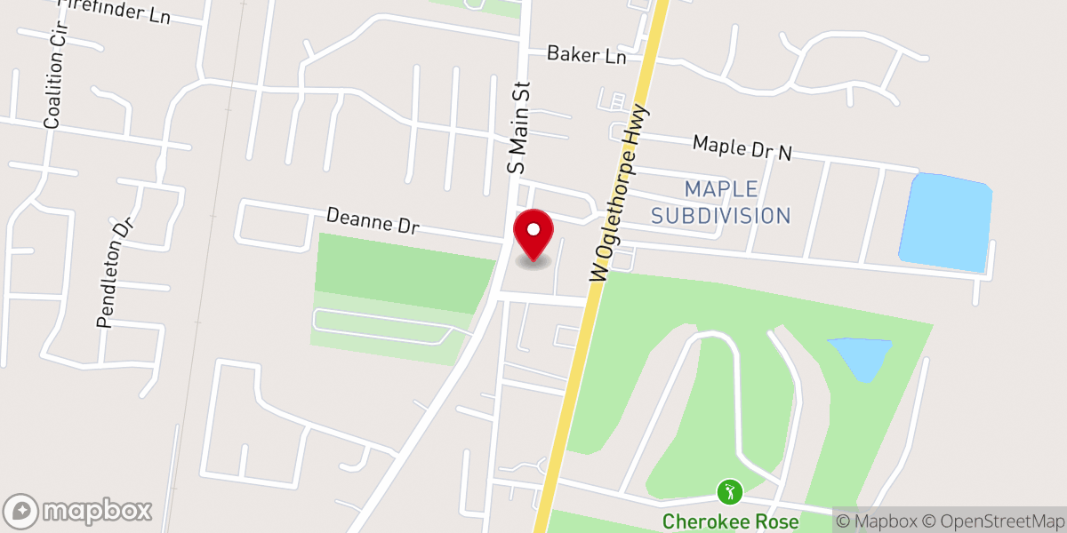 Map showing location of South Main Baptist Church