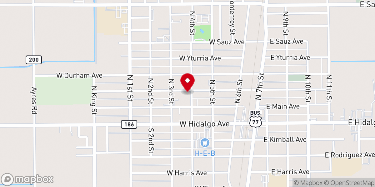 Map showing location of Raymondville Wesleyan Church