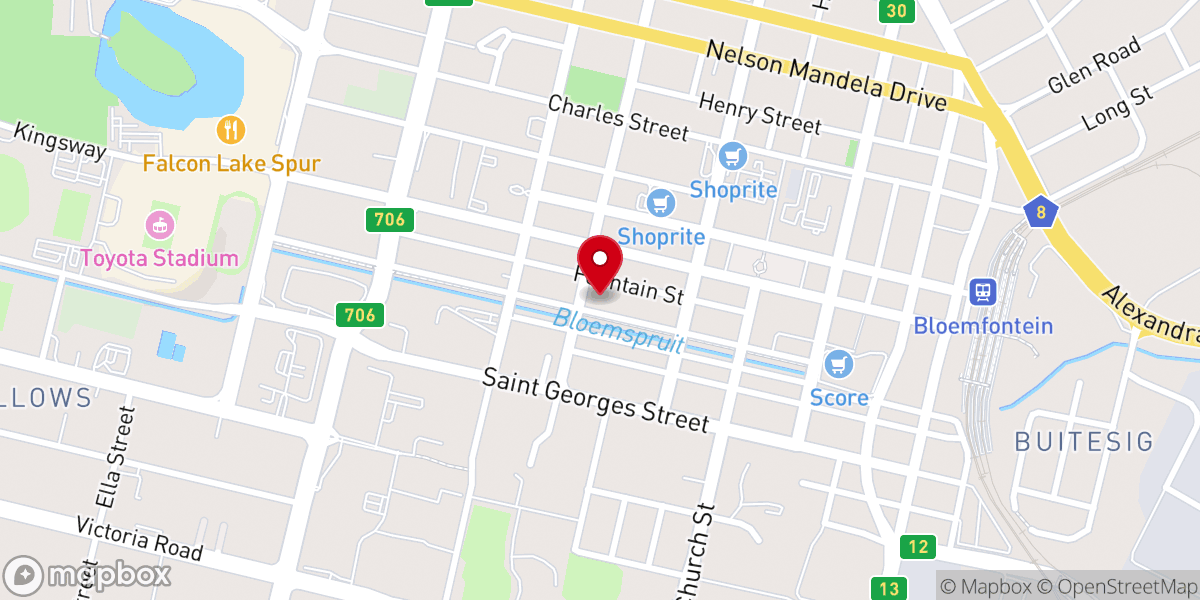 Map showing location of Methodist Church Bloemfontein