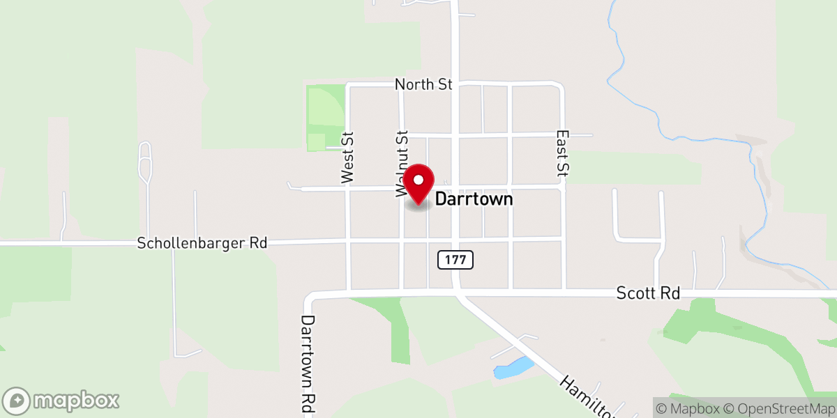 Map showing location of Darrtown Baptist Church