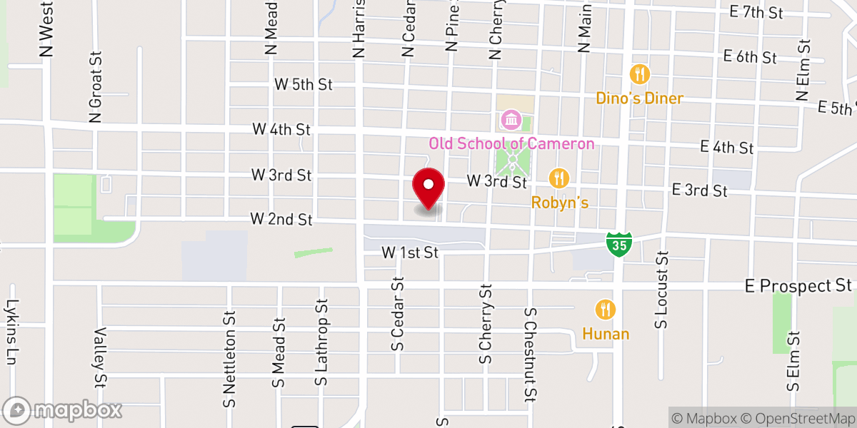 Map showing location of Cameron United Methodist Church