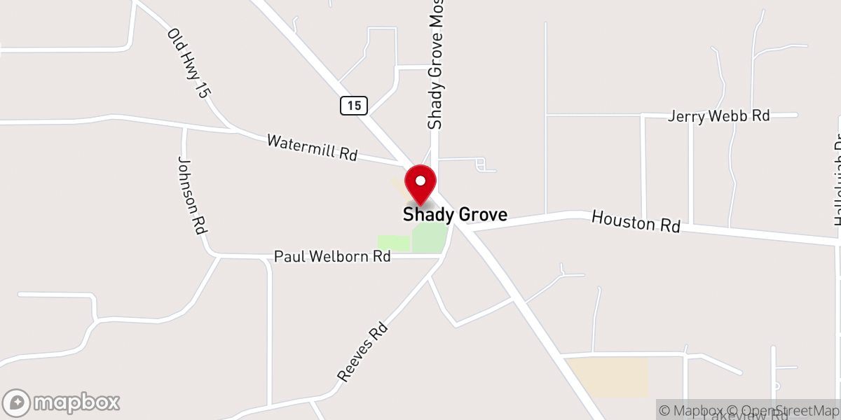 Map showing location of First Baptist Church of Shady Grove