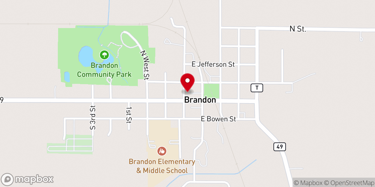 Map showing location of Brandon Village Hall