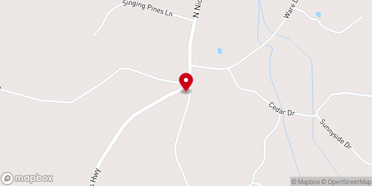 Map showing location of Cedar Creek Baptist Church