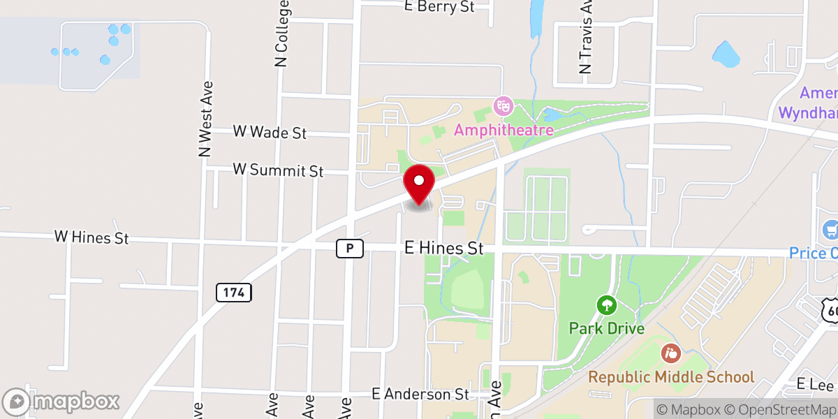 Map showing location of Ozark Mountain Worship Center