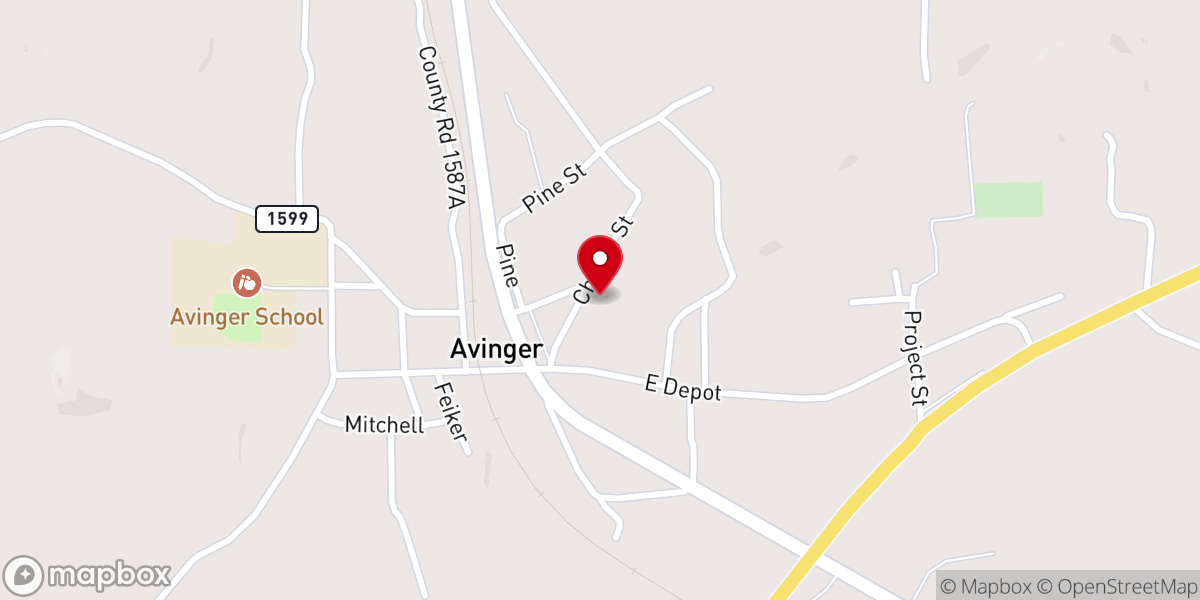 Map showing location of Avinger United Methodist Church