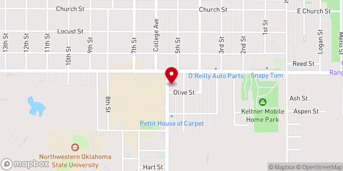 Map showing location of NWOSU Baptist Collegiate Ministries
