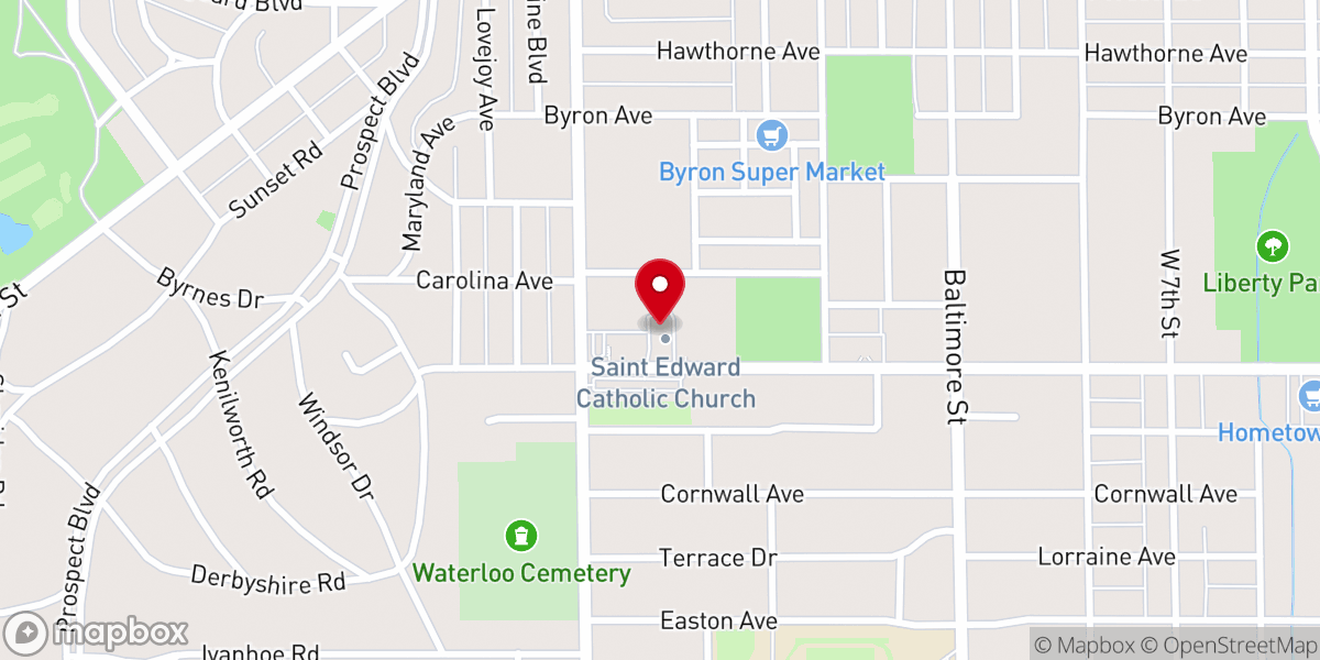 Map showing location of St. Edward Parish Office
