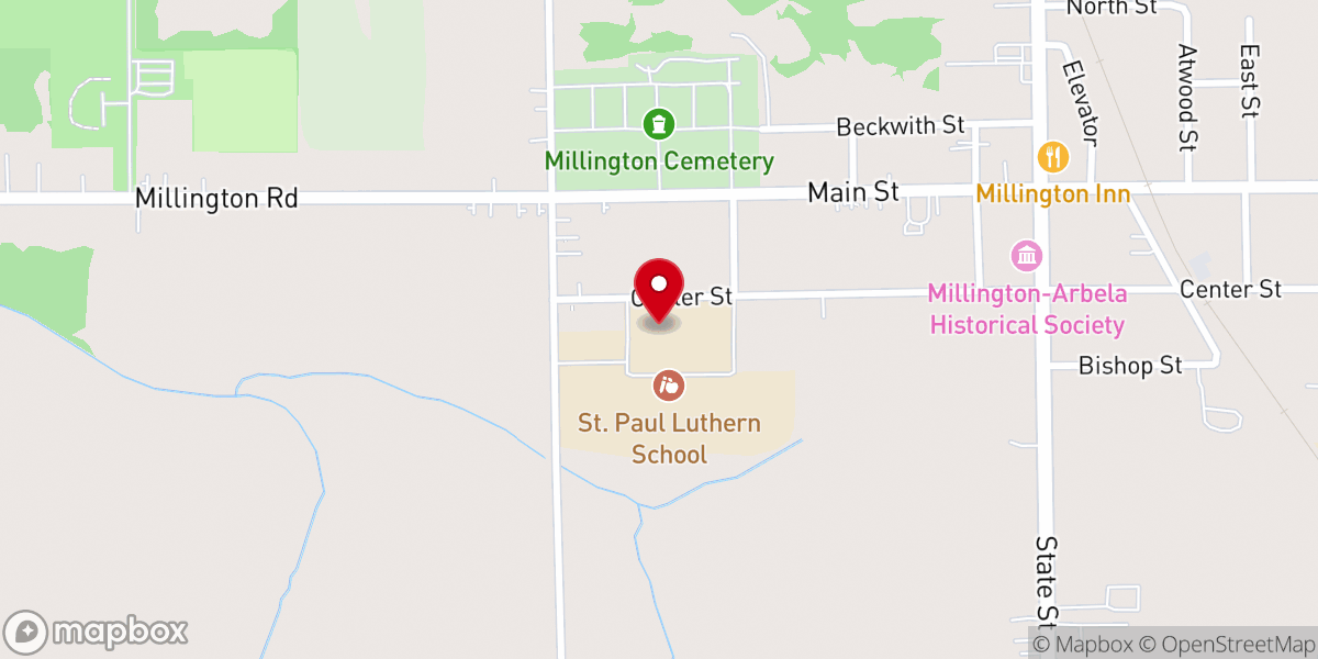 Map showing location of St. Paul Lutheran Millington